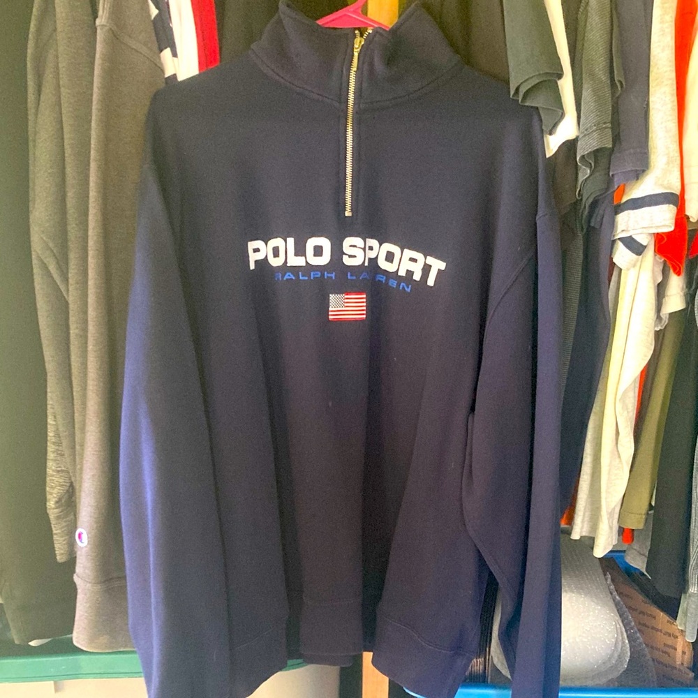 Vintage 90s Polo Sport Spell Out Quarter Zip Throw Over